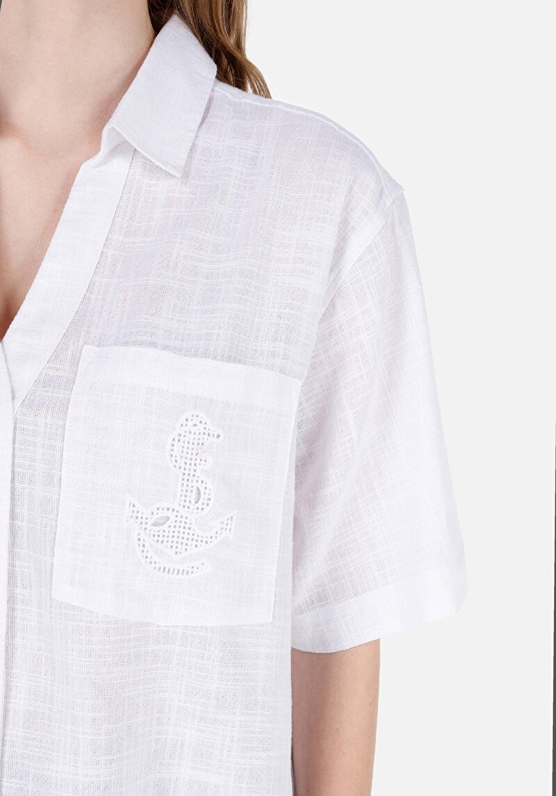 Показать информацию о женская белая рубашка прямого кроя с короткими рукавами relax fit