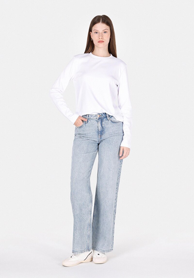 Изображение Женские индиго джинсы regular fit высокая посадка широкий крой