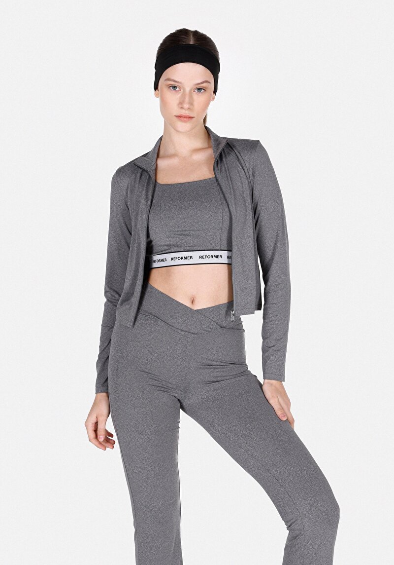 Изображение Женская антрацитовая толстовка slim fit на молнии