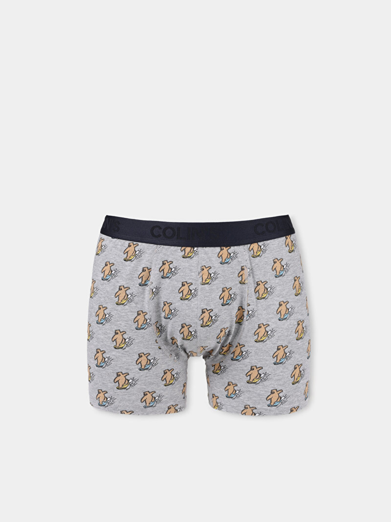 Изображение Мужские серые боксеры современного кроя с принтом
