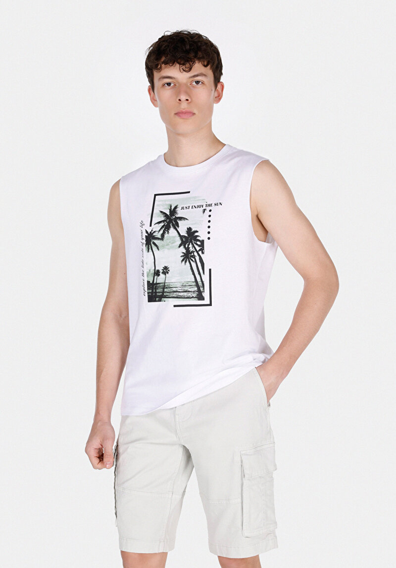 Изображение Мужская белая майка с круглым вырезом