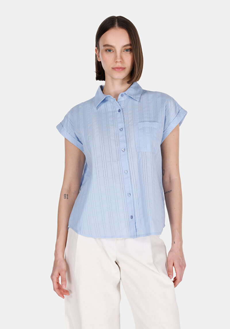 Изображение Женская синяя майка прямого силуэта, обычного кроя