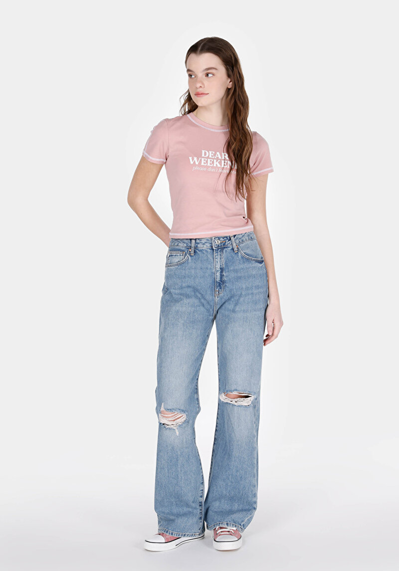 Изображение Женские джинсы индиго straight fit высокая посадка