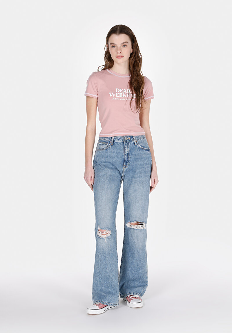 Изображение Женские джинсы индиго straight fit высокая посадка