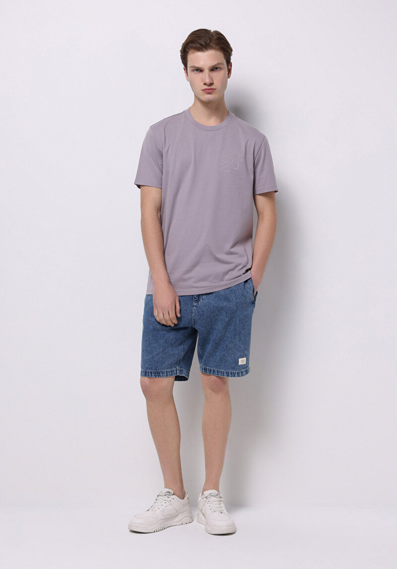 Изображение Мужские джинсовые шорты цвета индиго прямого кроя со средней посадкой