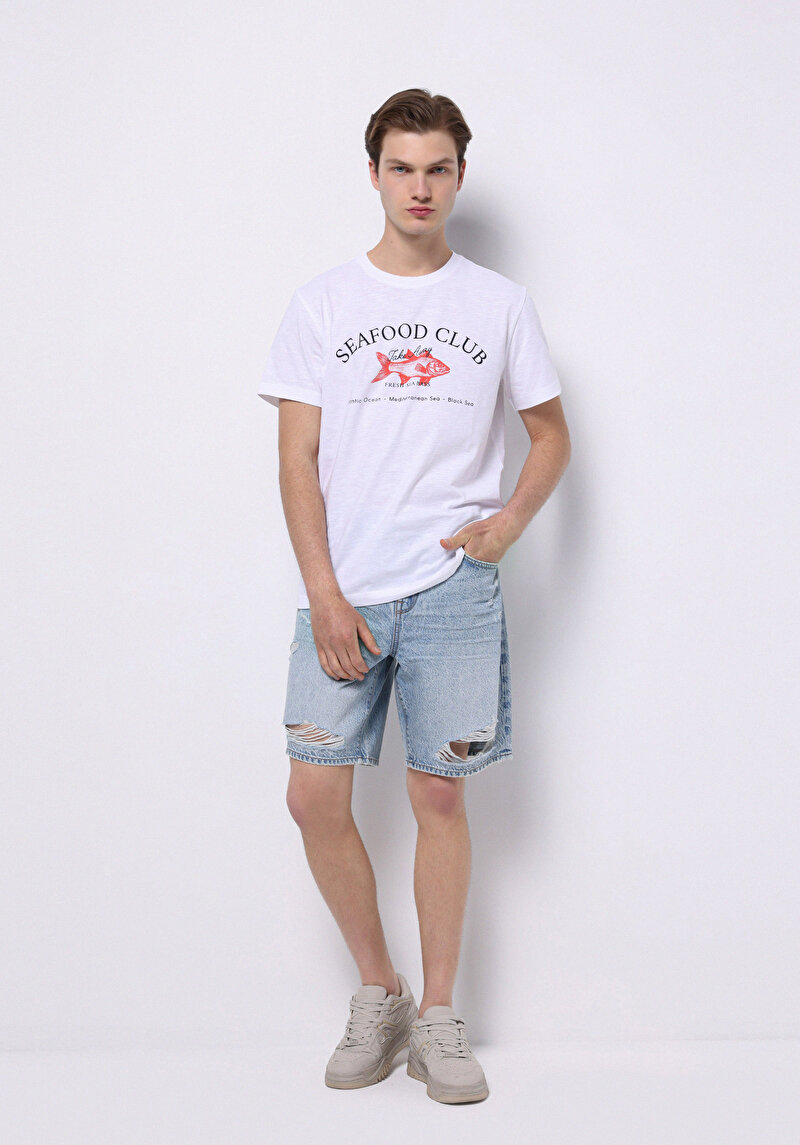 Изображение Мужские джинсовые шорты цвета индиго, свободного прямого кроя, средней посадки