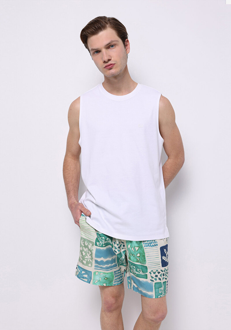 Изображение Мужские зеленые плавательные шорты с принтом, стандартного кроя