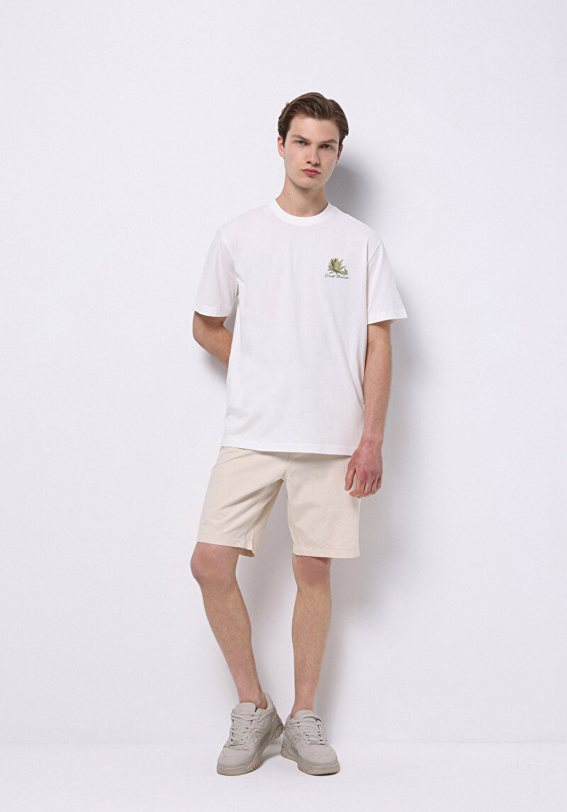 Изображение Мужские бежевые джинсовые шорты средней посадки, прямого кроя