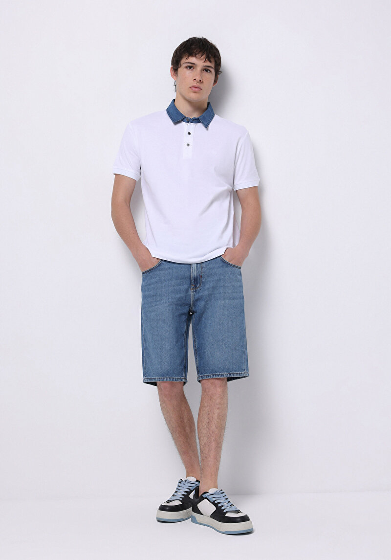 Изображение Мужские джинсовые шорты цвета индиго прямого кроя со средней посадкой