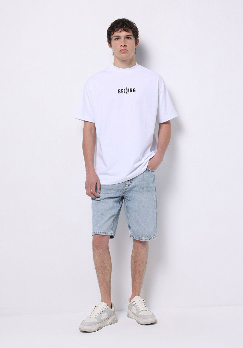 Изображение Мужские джинсовые шорты цвета индиго, средней посадки, прямого кроя