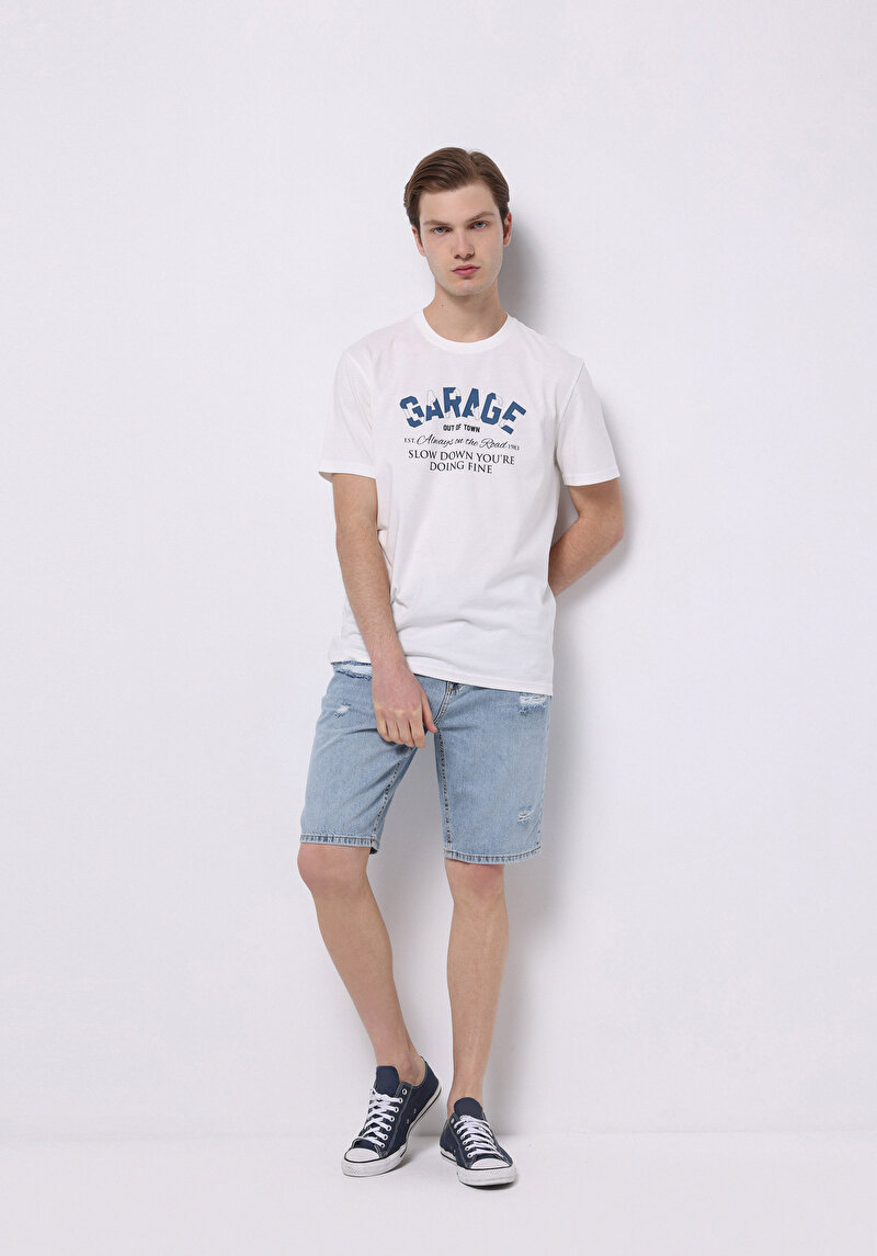 Изображение Мужские джинсовые шорты цвета индиго прямого кроя со средней посадкой