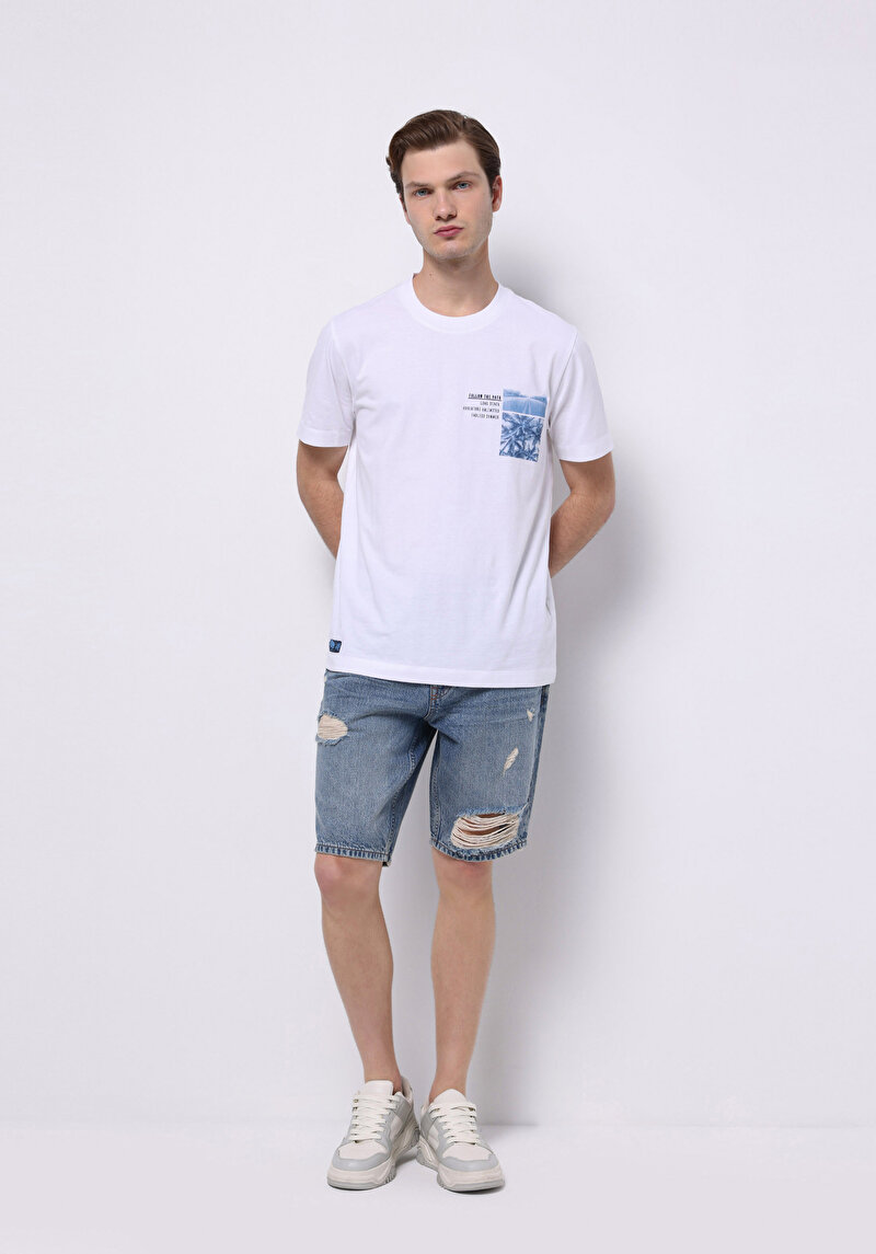 Изображение Мужские джинсовые шорты средней посадки, прямого силуэта