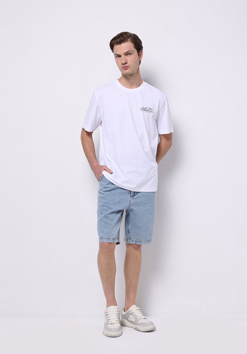 Изображение Мужские джинсовые шорты цвета индиго прямого кроя со средней посадкой