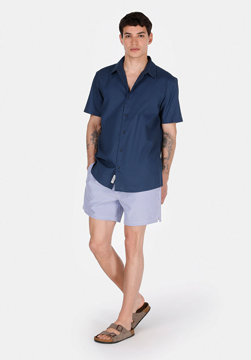 Изображение Мужские темно-синие плавательные шорты в полоску slim fit