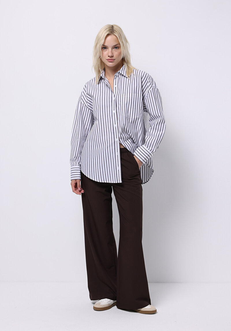 Изображение Женские коричневые брюки с высокой талией Regular Fit