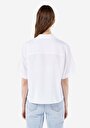 thumb-Показать информацию о Женская белая рубашка стандартного кроя с короткими рукавами