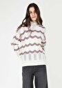 thumb-Показать информацию о Женский белый свитер в полоску с воротником полуводолазка regular fit
