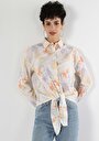 thumb-Показать информацию о Женская разноцветная рубашка с принтом классического кроя с длинными рукавами